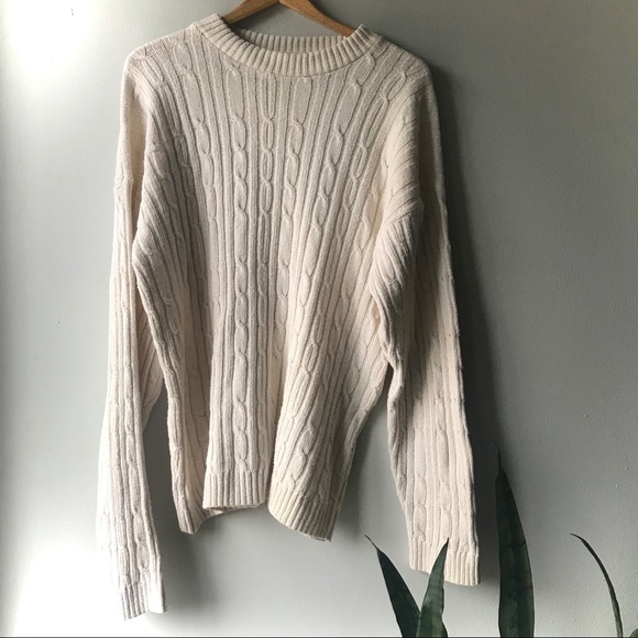Vintage Cable Knit Crewneck Sweater Ivory - Picture 1 of 7